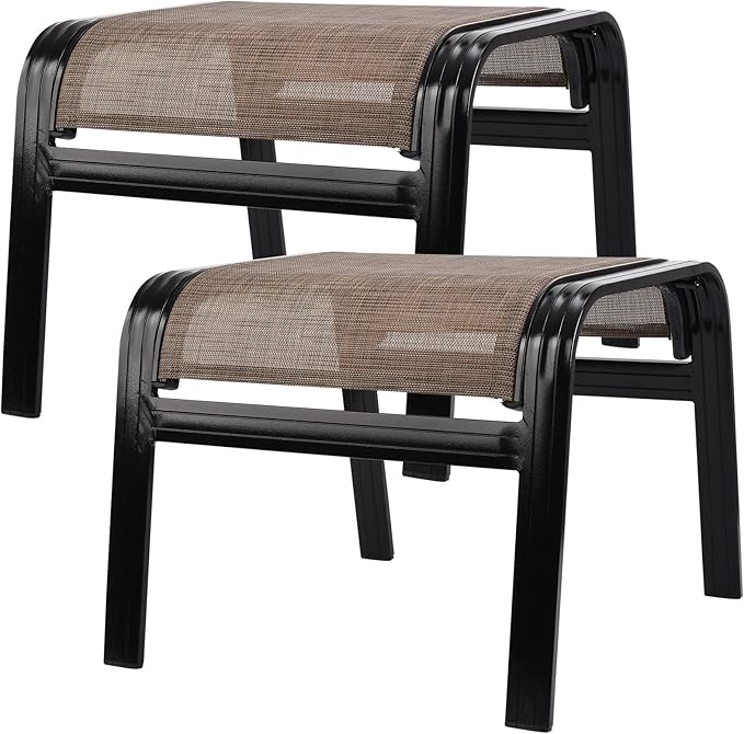 Patio Ottoman Outdoor Footstools Assembled Aluminum Footrest Small Seat for Balcony,Backyard 2 Pack Brown