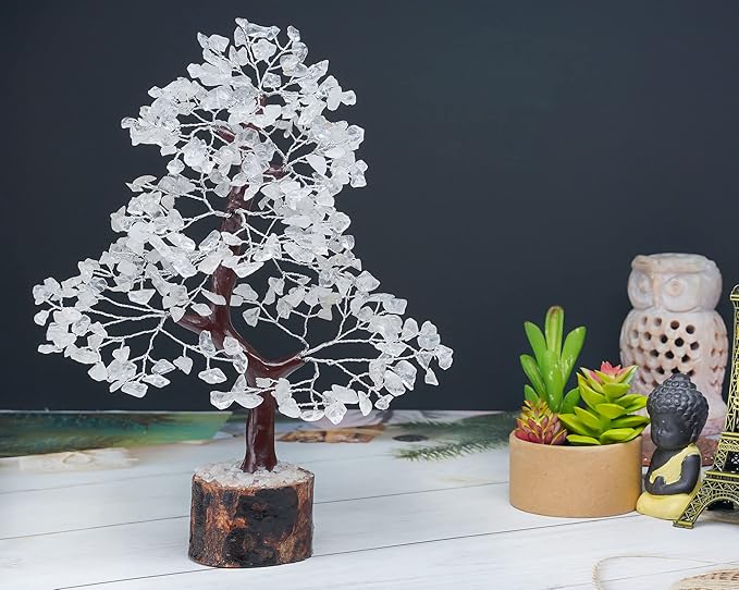 Clear Quartz Gemstone Tree of Life - Handmade Crystal for Positive Energy, Chakra Money Tree Bonsai - Feng Shui Decor, Healing Crystals - Attract Good Luck, Meditation Accessories, Spiritual Gift