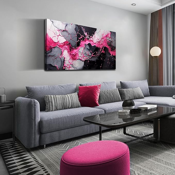 GUGIKA Abstract Wall Art for Living Room, Pink Canvas Wall-Art for Girls Bedroom, Print Paintings, Size 20x40 Inches