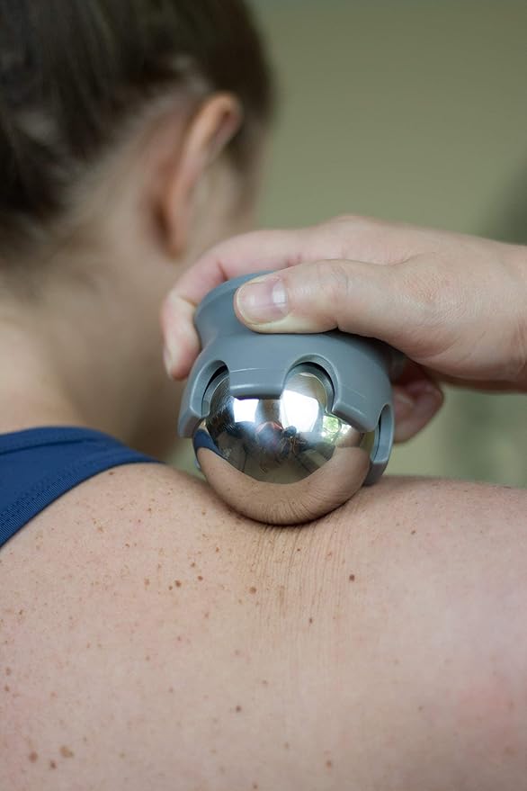 Cestari Stainless Steel Ice Hot Cold Roller for Pain Relief, Foot Massage Ball with Silicone Holder, HSA Muscle Roller, Gray