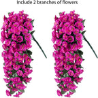 Artificial Faux Flowers Plants for Outdoor Outside Spring Summer Decoration, 2 PCS Fake Silk Fuchsia UV Resistant Realistic Morning Glory Long Trailing Vines for Hanging Planter Porch Patio Decor