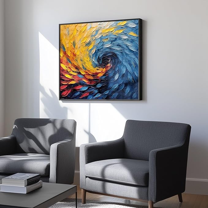 Large Framed Blue Modern Abstract Wall Art for Living Room, Minimalist Canvas Paintings Artwork for Walls, Blue Yellow Art Prints Pictures for Hallway Bedroom Office Wall Decor -30x30 Inch