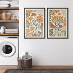 SIGNFORD Framed Canvas Print Wall Art Set Vintage Flower in Pastel Illustration Modern Art Decorative Nordic Nature for Living Room, Bedroom, Office - 24"x36"x2 Black