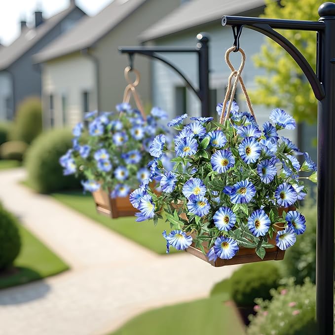 UV Resistant Artificial Petunias Fake Flowers Artificial Flowers for Outdoors Silk Flowers Fake Hanging Basket Plants Suitable for Outdoor Porch Decoration Patio Decoration,13.3In,Blue, 4PCS
