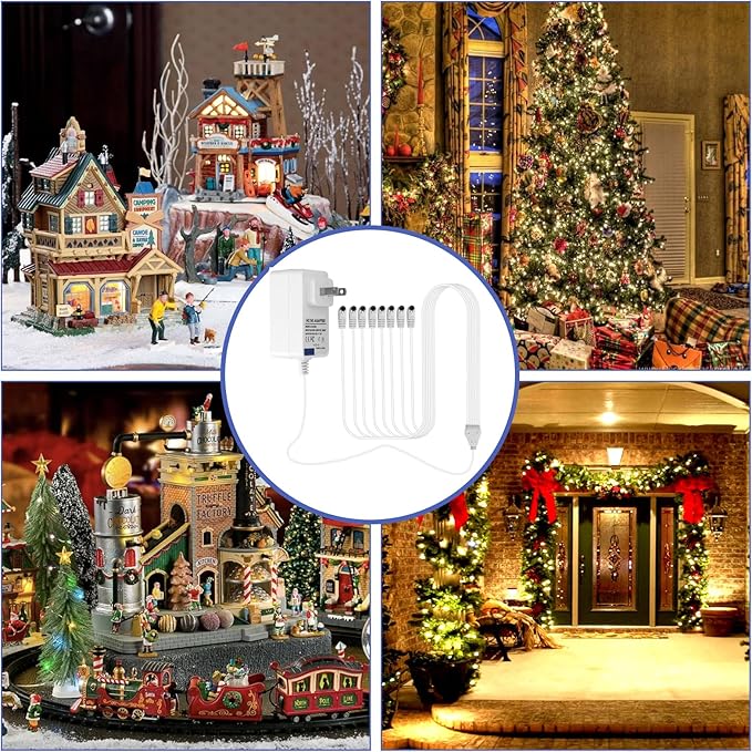 (8-Way Output) 4.5V Power Adapter Compatible with Lemax Lighting Accessories 74295 74707 84428 94565 94566 94527 94563 94564 Christmas Halloween Mini House Rural Lighting Architectural Decoration