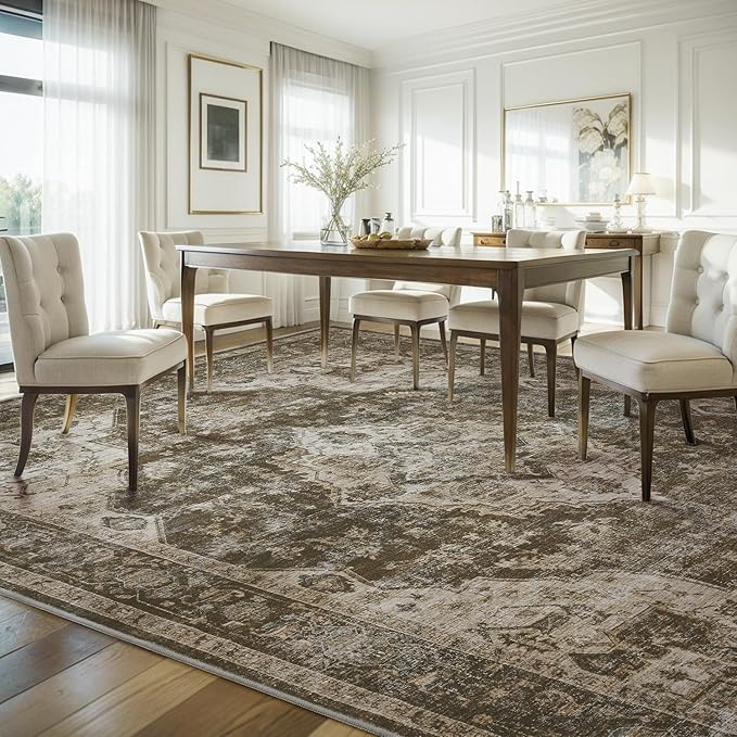 AMOAMI-3X5 Area Rug-Soft Washable Vintage Throw Accent Rugs for Living Room, Entryway, Bedroom, Kitchen, Bathroom, Laundry Room, Kitchen, Bathroom, Bedside, No Slip Brown/Coffee