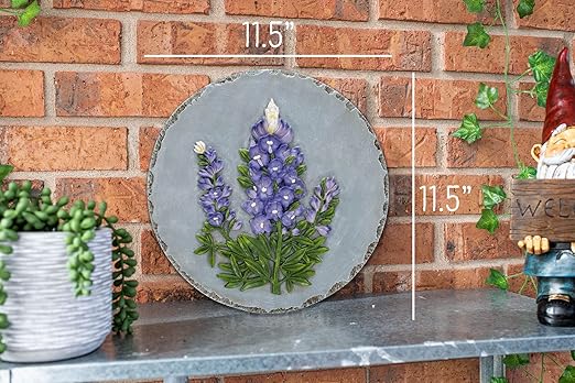 NAT & Jules Floral Colorful Dimensional Indoor Outdoor 12 inch Round Cast Resin Decorative Garden Stepping Stone, Patio, Walkway Sculpture Yard Art, Bluebonnet