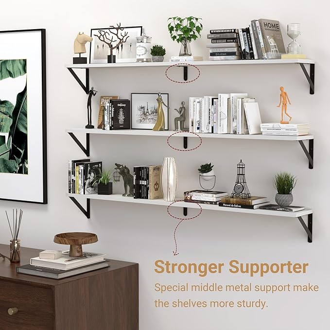 Heimlove 48 Inch Large Wall Bookshelves Set of 3, Wall Mounted Bookshelves,Heavy Duty Wooden Shelves for Living Room,Bedroom,Kitchen,Laundry Room Storage & Decor