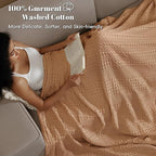 PHF 100% Cotton Waffle Weave Blanket Twin Size, Soft Lightweight Breathable Cozy Summer Blankets for Bed, Luxury Aesthetic Woven Bedding for Home Decor, 66"x90", Camel