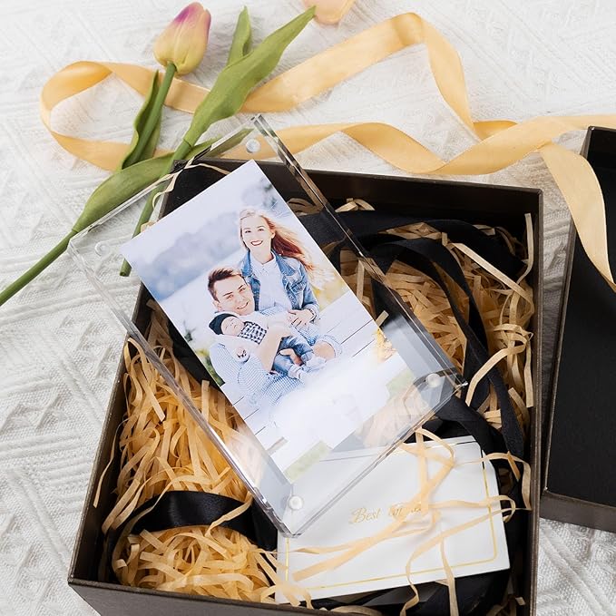 Golden State Art 4x6 Acrylic Picture Frames 5 Pack, Frameless Clear Photo Frame, Double Sided Freestanding, Tabletop Display for Home Office Desk