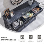 ACCOHOHO Farmhouse 9 Drawer Dresser for Bedroom, 36 Inch Tall Modern Dresser TV Stand with Large Drawers & Bar Handles, Rustic Wood Chest of Drawers for Bedroom, Living Room, Hallway, Black