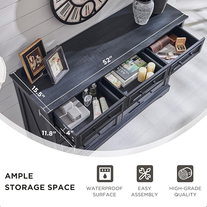 ACCOHOHO Farmhouse 9 Drawer Dresser for Bedroom, 36 Inch Tall Modern Dresser TV Stand with Large Drawers & Bar Handles, Rustic Wood Chest of Drawers for Bedroom, Living Room, Hallway, Black