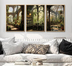 3pcs William Morris Green Plants Canvas Wall Art Medieval Castle Posters Prints Gothictalian Landscape Painting Pictures Paintings Wall Decor for Living Room Bathroom Bedroom Decoration Unframed