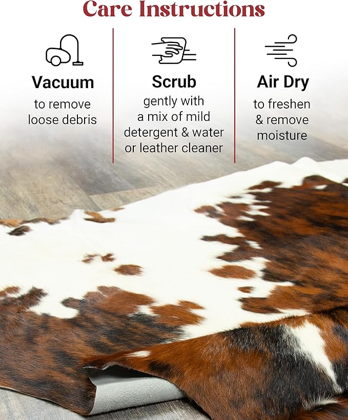 Tricolor Cowhide Rug Classic Brown, Black and White Color Mix, Natural Leather Hide, Area Rug (5x7 ft)