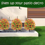 22.8" Set of 2 Fall Artificial Boxwood Topiary Ball with Spikes,UV Resistant Fake Outdoor shrubs with Violet Flowers, Faux Plants Bushes for Garden Front Porch Yard Patio(Yellow+Orange)