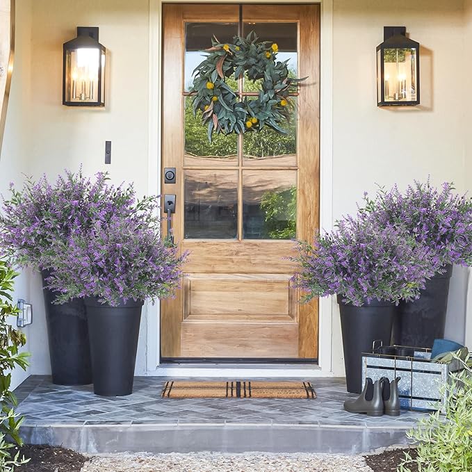 Krissing 80 Bundles Outdoor Lavender Flowers UV Resistant Artificial Flowers for Outdoor Fake Lavender Plastic Purple Plants for Outside Garden Patio Planters Window Box Porch Summer Decor (Purple)
