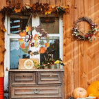 Fall Decoration Hello Fall Wreaths for Front Door, Wooden Welcome Maple Leaf Pumpkin Door Sign Ornament, Wood Farmhouse Wooden Hanging for Autumn Harvest Home Halloween Decoration