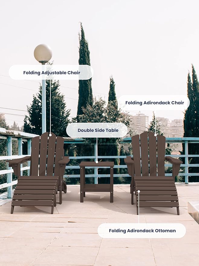 KINGYES Folding Adirondack Ottomans Set of 2 for Adirondack Chair, Coffee