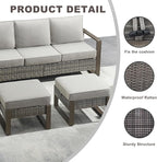 Outdoor Ottoman Wicker Patio Footrest - 2 Piece Wicker Footrest Footstools Set with Sturdy Frame,All-Weather PE Wicker, Thick Cushions for Deck Porch Garden(Mixed Grey/Grey)
