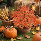 Set of 2 Artificial Fall Topiary Ball Flowers for Outdoor Decoration with Spike 20", UV Resistant Fake Autumn Floral Shrubs, Realistic Faux Bushes Plants for Garden,Yard,Porch and Patio Decor