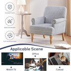 HUIMO Linen Fabric Accent Chair, Mid-Century Modern Armchair with Solid Wood Legs, Single Sofa Chair,Upholstered Reading Club Chair (1, Dark Blue and White Stripe)