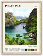 HesenDot Natural OAK Wood Framed Philippines Natural Scenery Wall Art,12x16in Busuanga Island Landscape Canvas Print,Urban Landmark Wall Decor for Living Room,Bedroom,Office Gallery,Set of 1