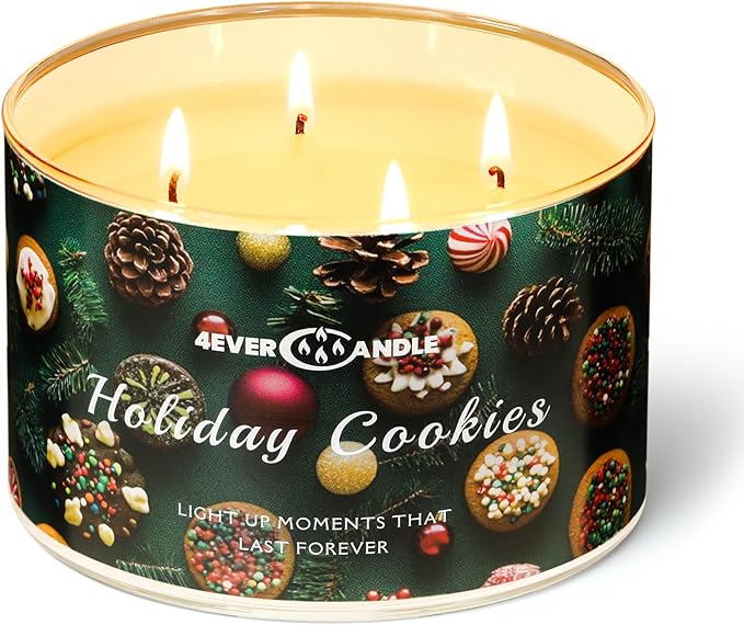 Over 50 Hours Jar Candle - 4-Wick Long-Lasting Scented Candles, 18oz Natural Soy Wax Candle for Home, Candle Gifts for Women & Men, Holiday Cookies