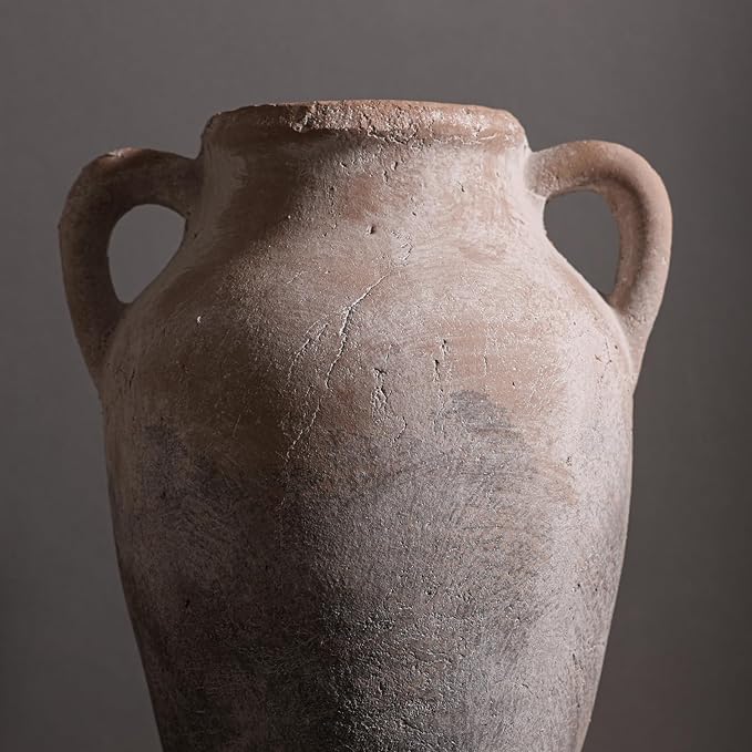 Rustic Farmhouse Decor - 8.46" Brown Ceramic Rustic vase with Dual Handles, Perfect for Home Decor, Vintage,Flower or Decorative vase