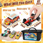 SevenQ Party Favors Toy Cars for Boys with Storage Box, 67Pcs Pull Back Race Cars Bulk, Treasure Box Toys for Classroom Goodie Bag Stocking Stuffers for Kids Toddler Vehicles Mini Fidget Toys