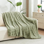 NEWCOSPLAY Faux Fur Twin Blanket Sage Green Bubble Blanket Thick Warm Soft for Couch Sofa Bed 550GSM (Sage Green, Twin(60"x80"))
