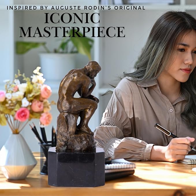 6.9 in-Rodin’s The Thinker Bronze Sculpture – Premium Collectible Figurine & Decorative Statue for Home, Office & Gallery Décor – Philosophy Gift for Art Lovers