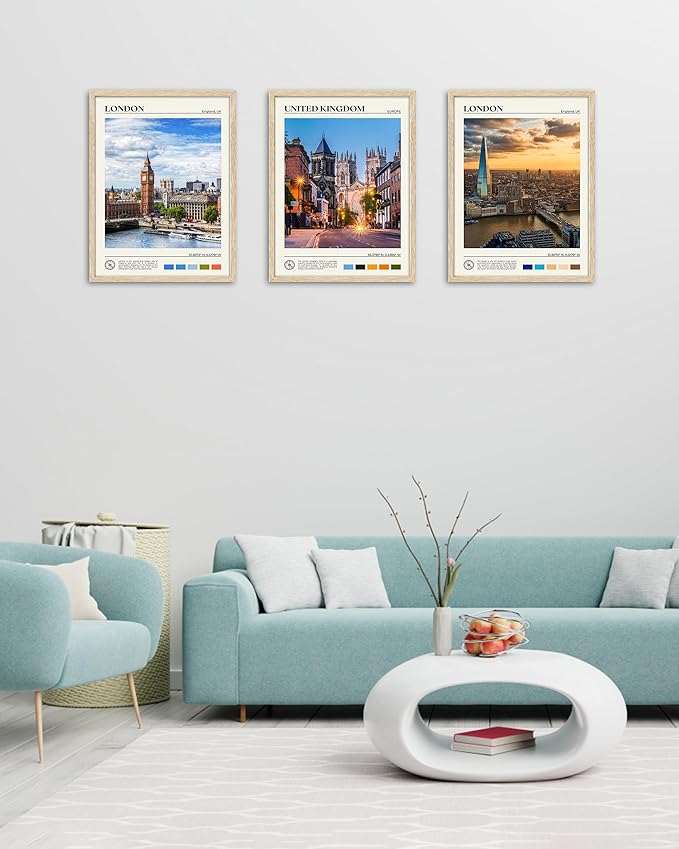 HesenDot Natural OAK Wood Framed London Wall Art,12x16in Cityscape Wall Print Posters,Classic Urban Landmark Wall Decor for Living Room,Bedroom,Office Set of 1