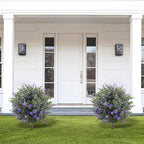 Artificial Boxwood Topiary Ball Trees with Ground Spikes UV Resistant Faux Greenery Shrubs Fake Shrubs for Outdoors, Realistic Faux Plants Bushes for Garden Porch Yard Patio Decor (Purple Green)