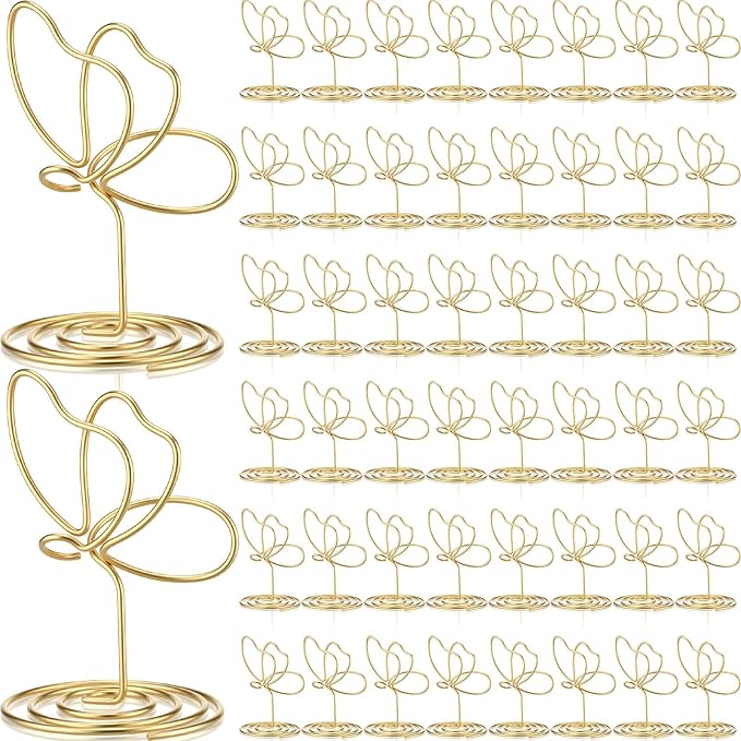48 Pcs Gold Butterfly Photo Holders Table Number Photo Clips Holder Butterfly Decoration Name Place Card Stand for Centerpieces Wedding Reception, Party, Birthday