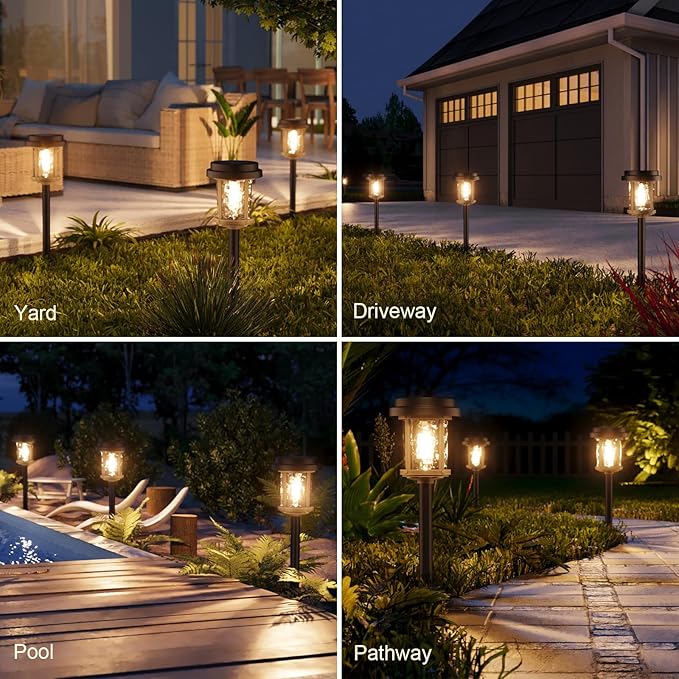 XMCOSY+ Solar Pathway Lights, Garden Solar Lights, 20 LM LED Glass Water Lens, IP65 Waterproof Solar Powered Light for Outside Driveway Walkway Landscape Backyard Sidewalk (‎Black & Brown)