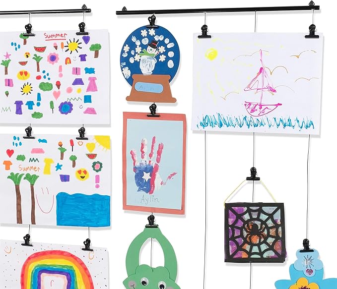 You Have Space 2 Pack Hanging Picture Display Photo Holders with Metal Cable Strings and 40 Magnetic Clips Metal Black