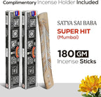 Satya Super Hit Incense Sticks, Satya sai Baba Insenses 15gmx12 Pack with Raajsee Incense Holder Bundle, Nag Champa Natural Incense 180 gm
