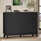 53" Tall Dresser for Bedroom, 8-Drawer Fluted Chest of Drawers, Modern Wood Highboy with Metal Slides and Handles, Anti-Tip Kit, Vertical Clothes Storage Organizer for Apartment, Closet