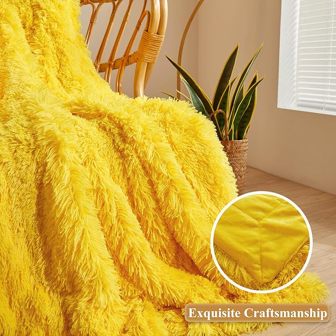 XeGe Luxury Faux Fur Throw, Yellow Soft 50x60 Fluffy Bed Blanket, Cozy Shaggy Plush Decorative Couch Throw, Cute Furry Fuzzy Lap Blanket for Kids Women Men Teen Girls Yellow