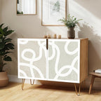 SIGNWIN Sideboard Buffet Cabinet, Kitchen Storage Cabinet with 2 Doors, Pastel Gray Geometric Line, Cupboard Console Table for Dining Room - 35" L x 18" W x 29" H