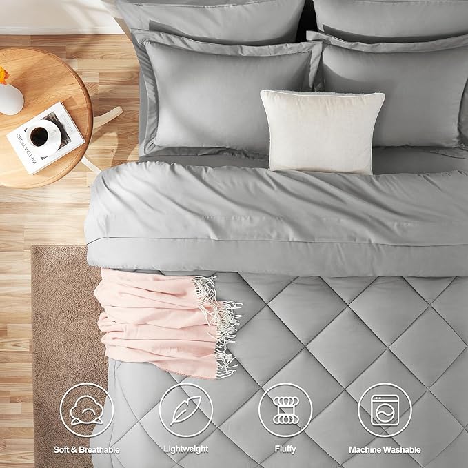 CozyLux Twin Comforter Set with Sheets Light Grey - 5 Pieces Bed in a Bag Twin, All Season Bed Set for Girls and Boys, Bedding Set with Down Alternative Comforter, Sheets, Pillowcase & Sham