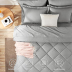 CozyLux King Size Comforter Set Light Grey - 7 Pieces Bed in a Bag King, Luxury Soft Bed Set for All Seasons, Bedding Set with Down Alternative Comforter, Sheets, Pillowcases & Shams