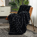 Cozy Bliss Faux Fur Throw Blanket for Couch, Cozy Warm Plush Striped Blanket for Sofa Bedroom Living Room,60 * 80 Inches Black