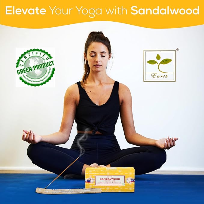 Satya Sandalwood Incense Sticks, Satya Bng Insens 15gmx12 Pack with Raajsee Insence Holder Bundle, Satya Nagchampa Natural Incence