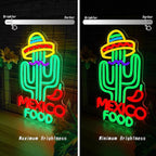 Mexican Food Neon Sign Cactus Neon Lights Dimable Colorful LED Mexican Art Lights Wall Decor for Mexican Restaurants Bars Food Trucks Unique Gift for Taco Enthusiasts Fiesta Parties (15×9.1inch)