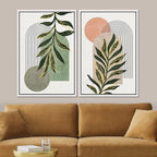 SIGNFORD Framed Canvas Print Wall Art Set Jungle Palm Leaf Geometric Polygons Abstract Shapes Illustration Modern Art Decorative Nordic Nature for Living Room, Bedroom, Office - 16"x24"x2 White