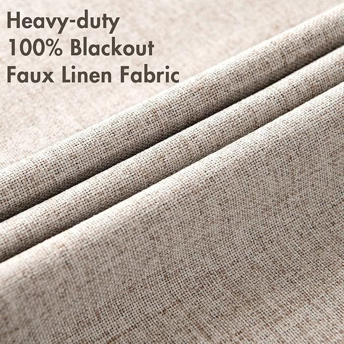 MIULEE Blackout Curtains for Bedroom Linen Texture Solid Thermal Insulated Natural Khaki Grommet Room Darkening Curtains & Drapes Luxury Decor for Living Room Nursery 52x63 Inch (2 Panels)