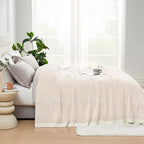 Snuggle Sac Queen Size Oversized Super Soft Bed Blanket - Warm & Cozy Knit Fuzzy Microfiber Blankets in Heather Ivory, 90 x 90