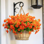 Artificial Flowers for Outdoor Decoration,16 Bundles Fake Silk Realistic Orange Morning Glory UV Resistant Faux Plastic Plants for Planter Porch Patio Yard Balcony(Orange Red)