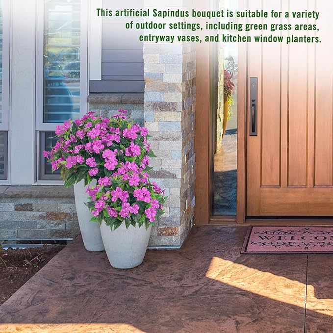 Artificial Impatiens Bouquet Flowers for Outdoors Silk Faux Flowers for Outdoor Impatiens Plants Decor Indoor Planters Kitchen Planters and Balcony Decorations 2PCS (Purple)